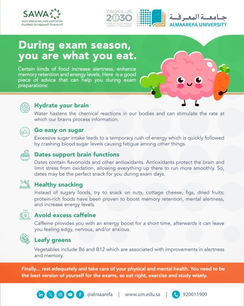 @almaarefa:-during-exam-season,-you-are-what-you-eat.@almaarefa#Live-healthy#Exams